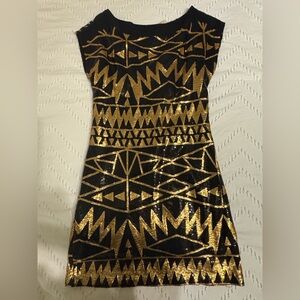 Vintage Love Culture Black and Gold Geometric Sequin Mini Dress